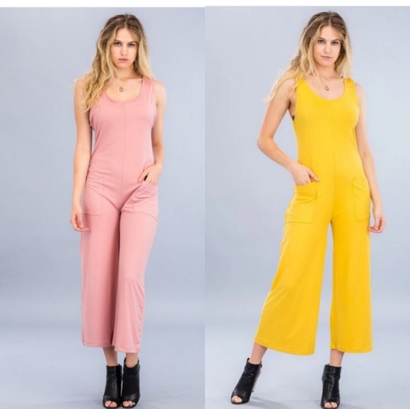 Nwt Yellow Strech Pocket Jumpsuit - Picture 4 of 8